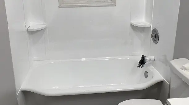 Modern white bathtub after expert refinishing treatment